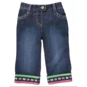 Gymboree girl pull on denim pants jeans cuffed hem butterfly pink green 12-18 mo